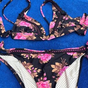 Betsey Johnson Pink and Black Tropical Bikini